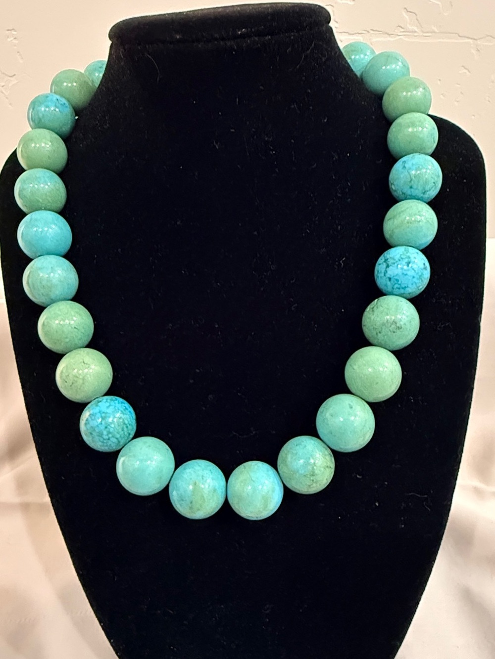 Vintage Royston Turquoise Beads Sterling Silver Clasp Necklace
